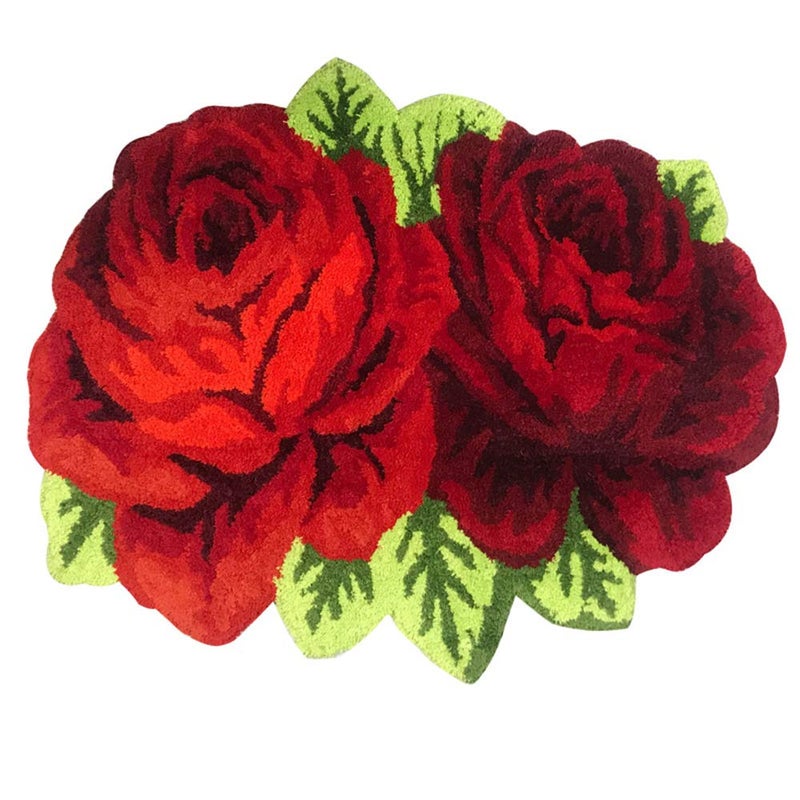 ABREEZE Red Rose Carpet Floral Mat Fluffy Rug Anti-Slip Modern Carpet Washable Rug for Bedroom/Sofa/Bathroom/Kitchen (2 Roses, Red) - Image 1